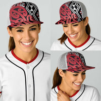 Red New Zealand Baseball Net Cap Aotearoa Kowhaiwhai Mix Taniko Art - Polynesian Pride