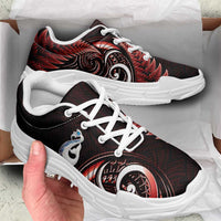 Red New Zealand Chunky Sneakers Aotearoa Silver Fern With Manaia Maori Unique
