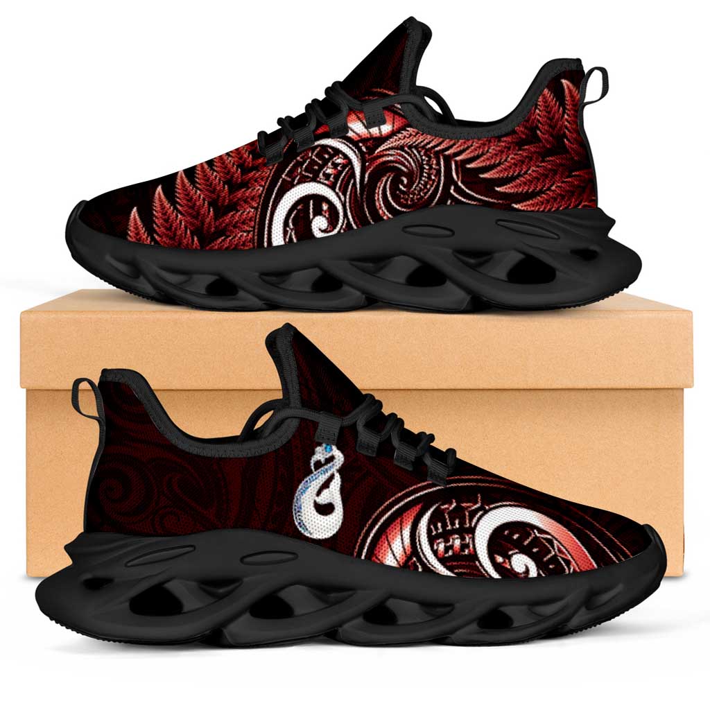 Red New Zealand Clunky Sneakers Aotearoa Silver Fern With Manaia Maori Unique