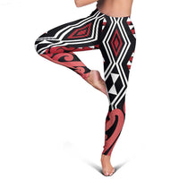 Red New Zealand Leggings Aotearoa Kowhaiwhai Mix Taniko Art LT14
