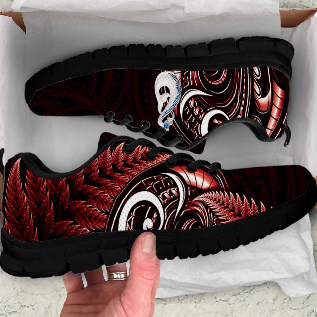 Red New Zealand Sneakers Aotearoa Silver Fern With Manaia Maori Unique LT14 Red - Polynesian Pride