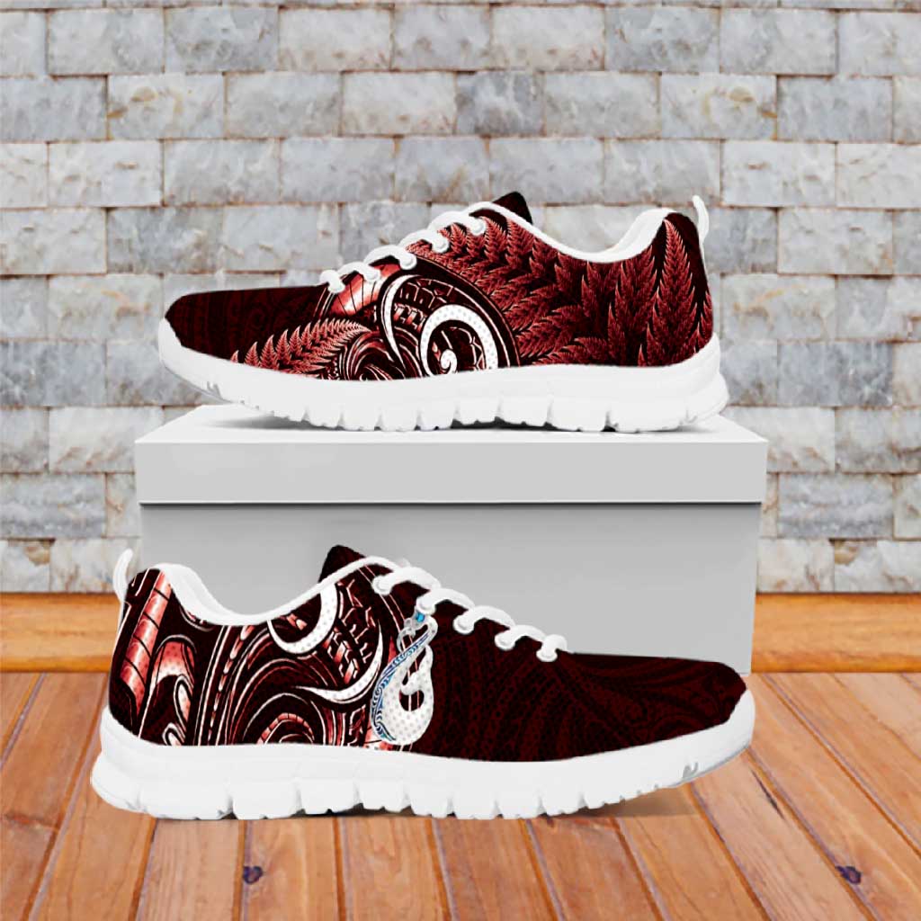 Red New Zealand Sneakers Aotearoa Silver Fern With Manaia Maori Unique LT14 Red - Polynesian Pride