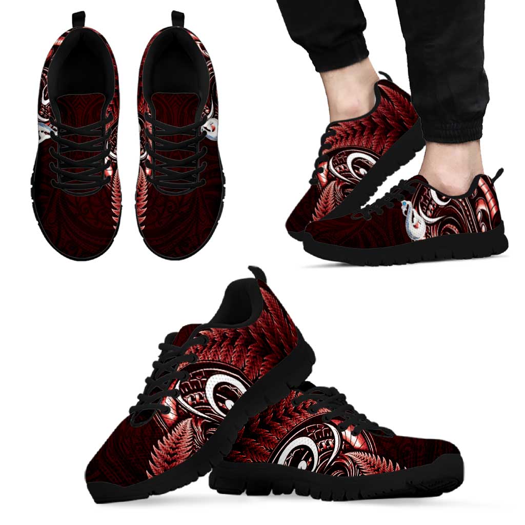 Red New Zealand Sneakers Aotearoa Silver Fern With Manaia Maori Unique LT14 - Polynesian Pride