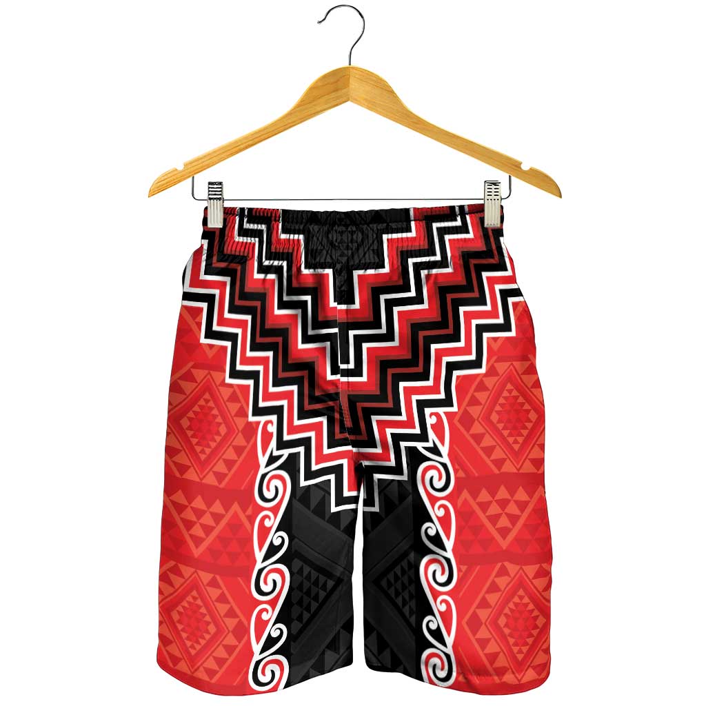 Red Niho Taniwha Mix Poutama Shorts for Men Unique Taniko Aotearoa - Polynesian Pride