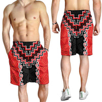 Red Niho Taniwha Mix Poutama Shorts for Men Unique Taniko Aotearoa - Polynesian Pride