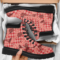Red Palaka Hawaii Cowboy All Season Boots Puakenikeni Lei Paniolo Papale Seamless Vibes - Polynesian Pride