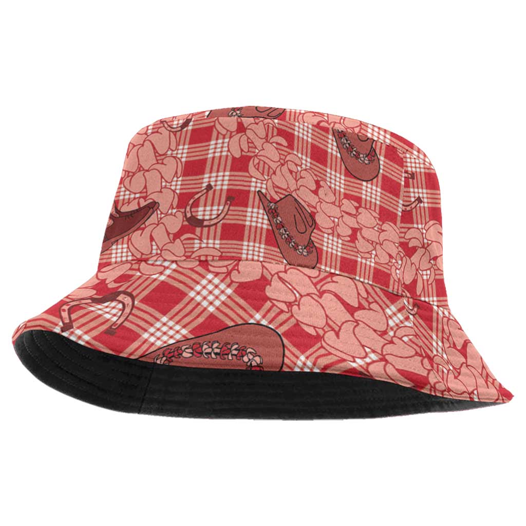 Red Palaka Hawaii Cowboy Bucket Hat Puakenikeni Lei Paniolo Papale Seamless Vibes - Polynesian Pride