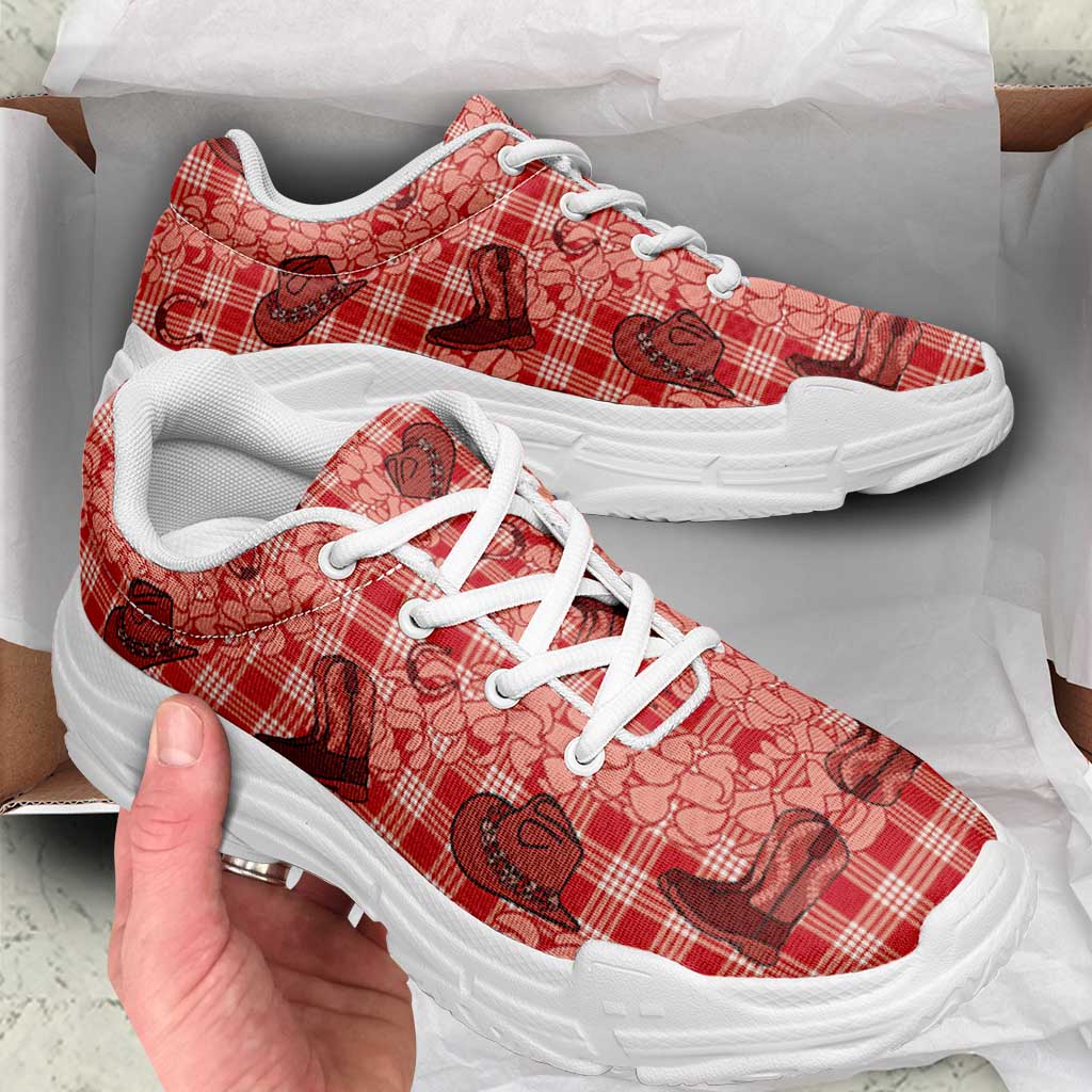 Red Palaka Hawaii Cowboy Chunky Sneakers Puakenikeni Lei Paniolo Papale Seamless Vibes - Polynesian Pride