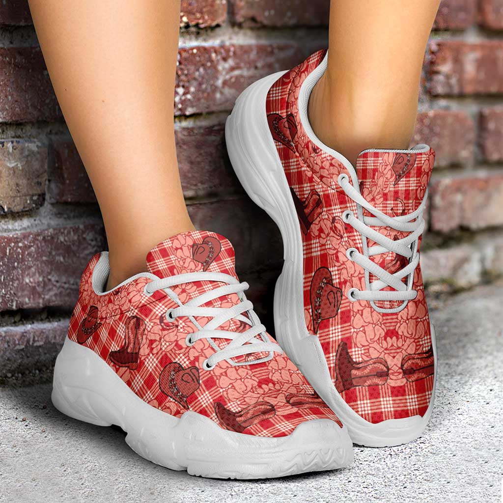 Red Palaka Hawaii Cowboy Chunky Sneakers Puakenikeni Lei Paniolo Papale Seamless Vibes - Polynesian Pride