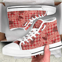 Red Palaka Hawaii Cowboy High Top Shoes Puakenikeni Lei Paniolo Papale Seamless Vibes - Polynesian Pride