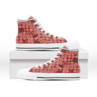 Red Palaka Hawaii Cowboy High Top Shoes Puakenikeni Lei Paniolo Papale Seamless Vibes - Polynesian Pride