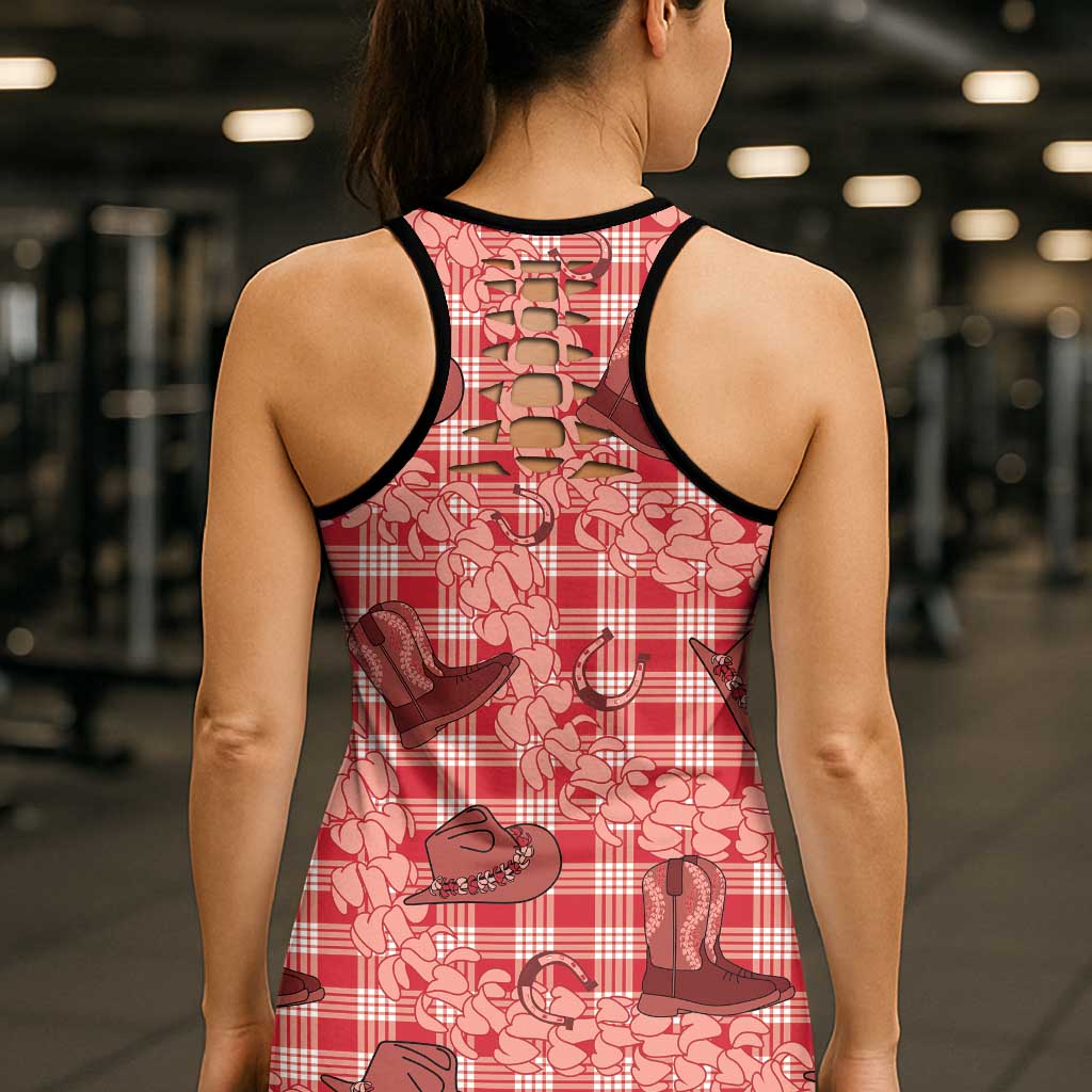 Red Palaka Hawaii Cowboy Hollow Tank Top Puakenikeni Lei Paniolo Papale Seamless Vibes - Polynesian Pride