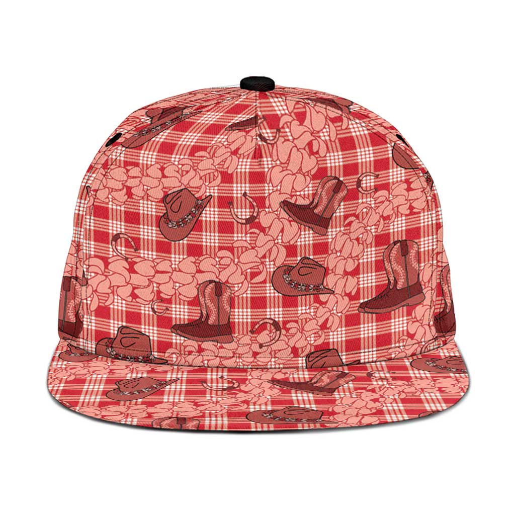 Red Palaka Hawaii Cowboy Snapback Cap Puakenikeni Lei Paniolo Papale Seamless Vibes - Polynesian Pride