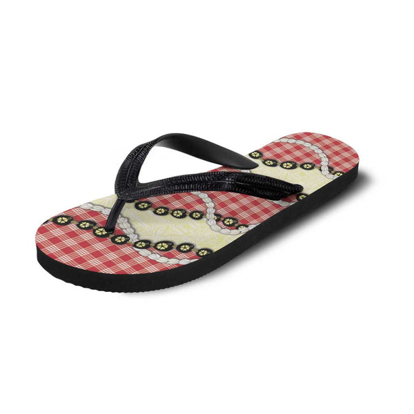 Red Palaka Hawaii Flip Flops Kukui Nut Pikake Lei Hawaiian Tapa Pattern ...