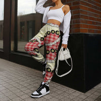 Red Palaka Hawaii Jogger Pants Kukui Nut Pikake Lei Hawaiian Tapa Pattern - Polynesian Pride