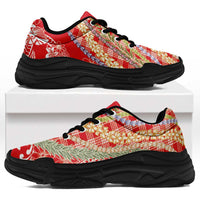 Red Palaka Hawaii Leis Chunky Sneakers Hawaiian-plaid Elegant Tropical Vibes