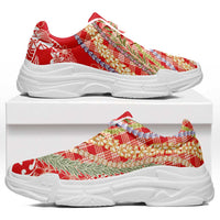 Red Palaka Hawaii Leis Chunky Sneakers Hawaiian-plaid Elegant Tropical Vibes