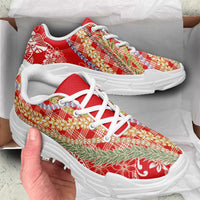 Red Palaka Hawaii Leis Chunky Sneakers Hawaiian-plaid Elegant Tropical Vibes
