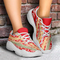 Red Palaka Hawaii Leis Chunky Sneakers Hawaiian-plaid Elegant Tropical Vibes