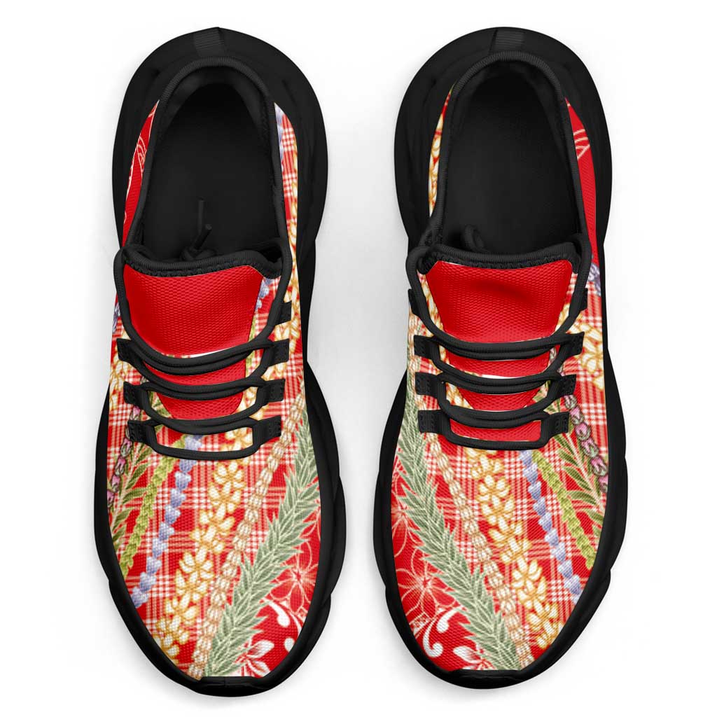 Red Palaka Hawaii Leis Clunky Sneakers Hawaiian-plaid Elegant Tropical Vibes