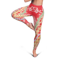 Red Palaka Hawaii Leis Leggings Hawaiian-plaid Elegant Tropical Vibes - Polynesian Pride