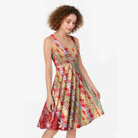 Red Palaka Hawaii Leis Midi Dress Hawaiian-plaid Elegant Tropical Vibes - Polynesian Pride