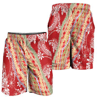 Red Palaka Hawaii Leis Shorts for Men Hawaiian-plaid Elegant Tropical Vibes - Polynesian Pride