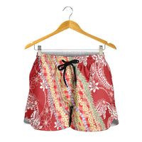 Red Palaka Hawaii Leis Shorts for Women Hawaiian-plaid Elegant Tropical Vibes - Polynesian Pride