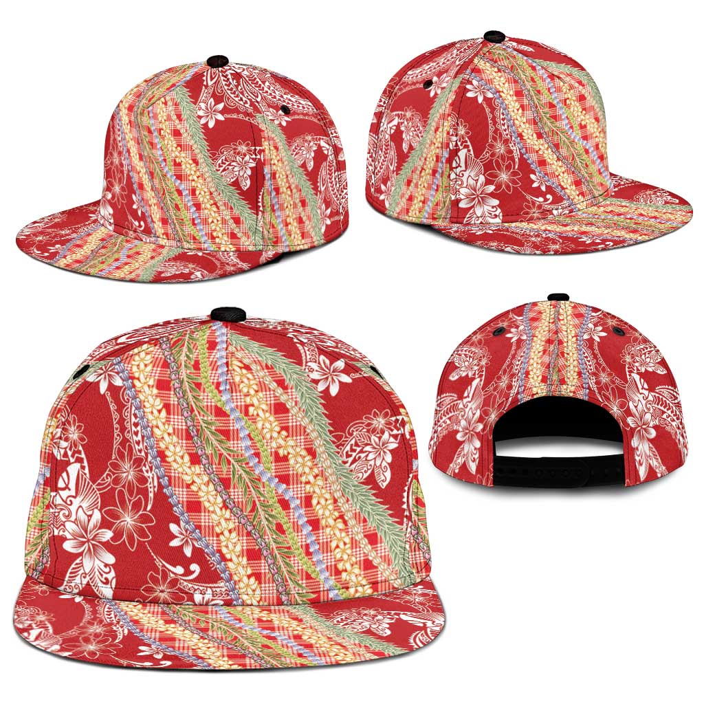 Red Palaka Hawaii Leis Snapback Cap Hawaiian-plaid Elegant Tropical Vibes - Polynesian Pride