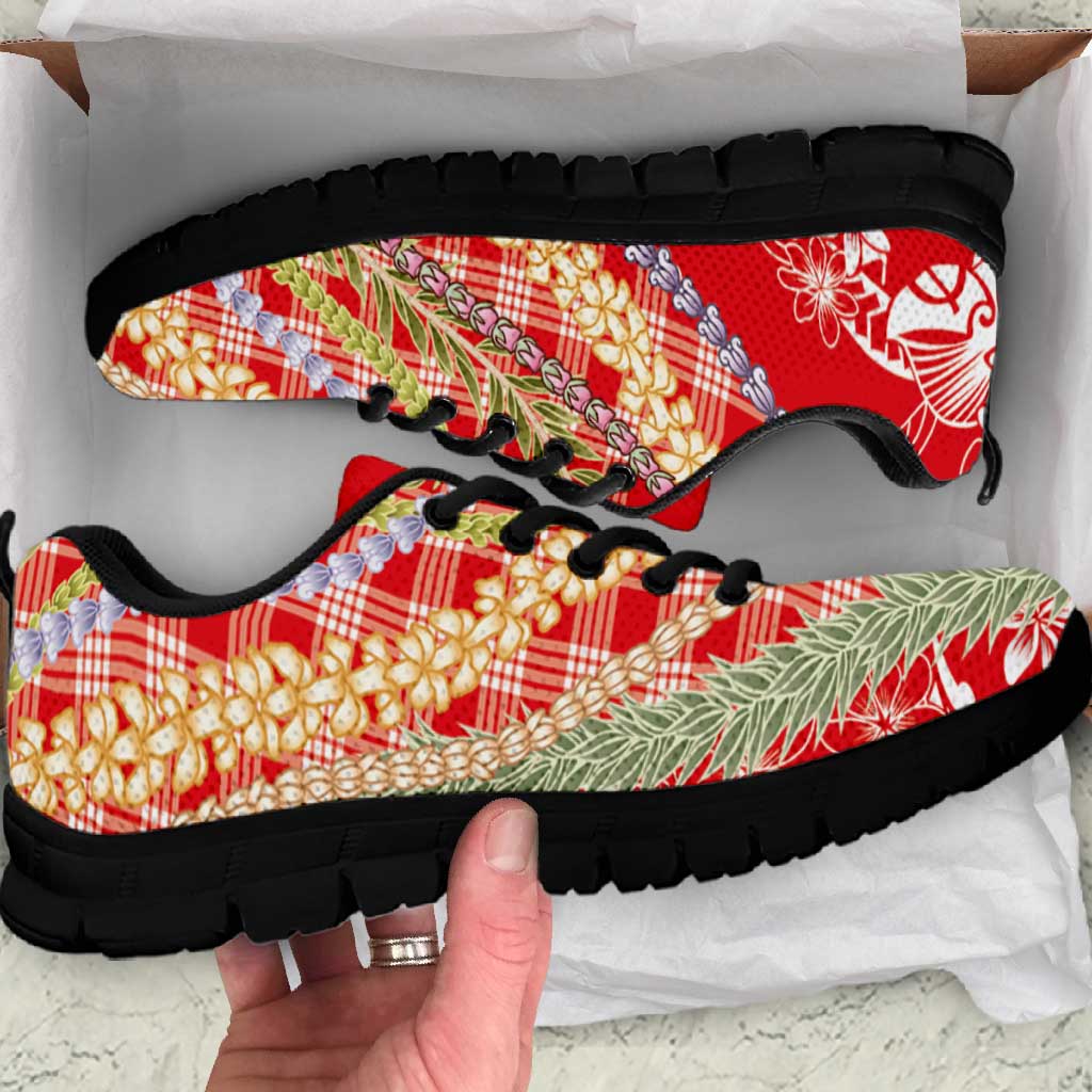 Red Palaka Hawaii Leis Sneakers Hawaiian-plaid Elegant Tropical Vibes