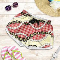 Red Palaka Hawaii Shorts for Women Kukui Nut Pikake Lei Hawaiian Tapa Pattern - Polynesian Pride