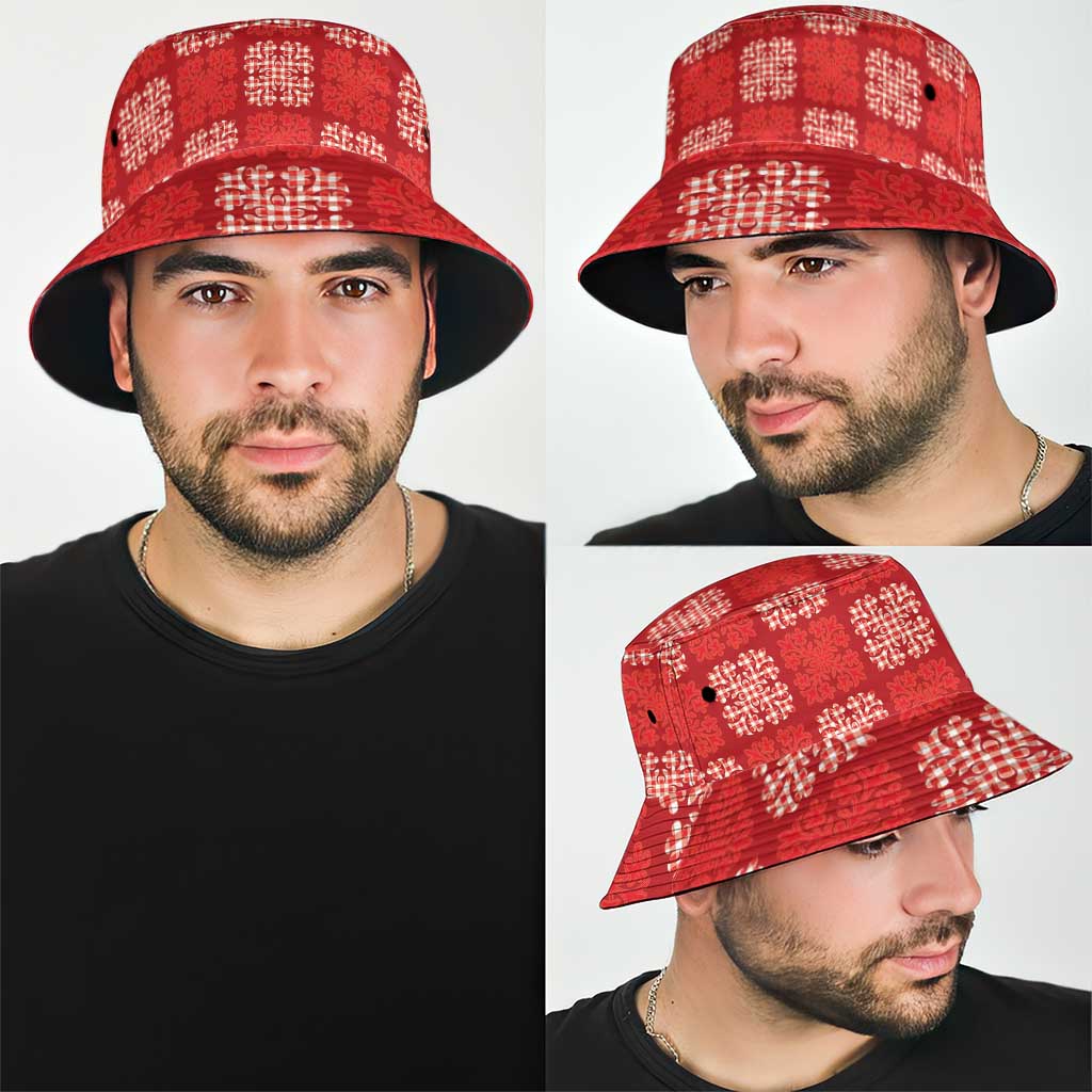 Red Palaka Quilt Hawaii Bucket Hat Traditional Hawaii-plaid Pattern - Polynesian Pride