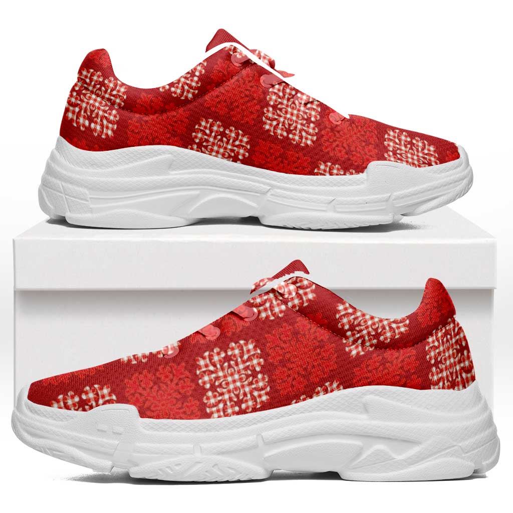 Red Palaka Quilt Hawaii Chunky Sneakers Traditional Hawaii-plaid Pattern LT14 Red - Polynesian Pride