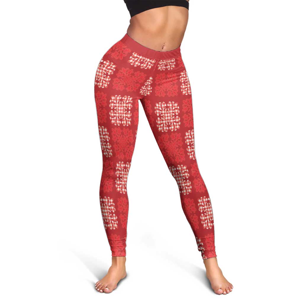 Red Palaka Quilt Hawaii Leggings Traditional Hawaii-plaid Pattern - Polynesian Pride