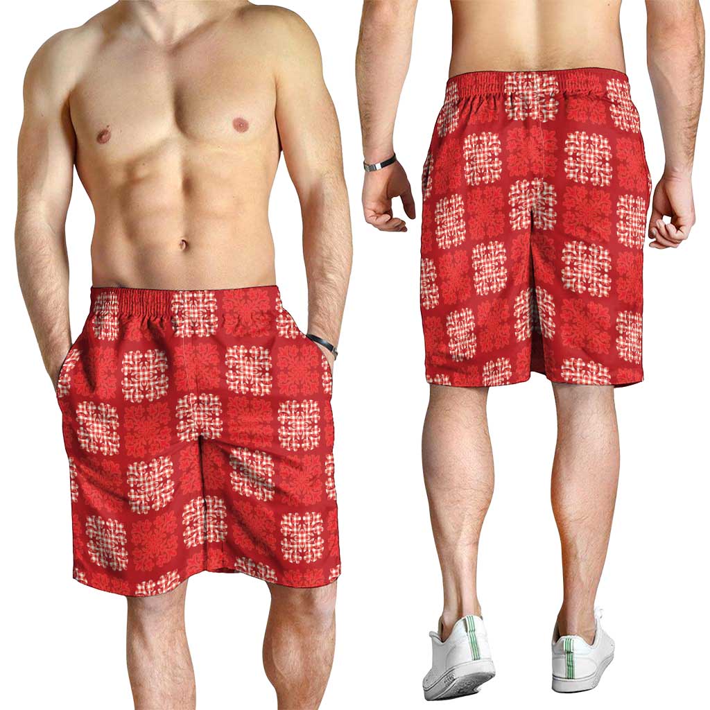 Red Palaka Quilt Hawaii Shorts for Men Traditional Hawaii-plaid Pattern - Polynesian Pride