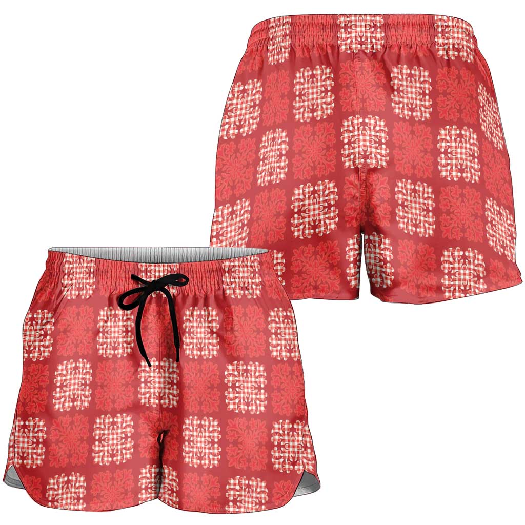 Red Palaka Quilt Hawaii Shorts for Women Traditional Hawaii-plaid Pattern - Polynesian Pride