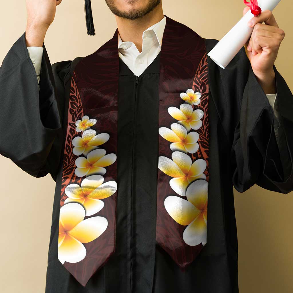 Red Polynesia Graduation Stole Plumeria Tropical Leaves With Galaxy Polynesian Art LT14 - Polynesian Pride