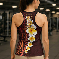 Red Polynesia Hollow Tank Top Plumeria Tropical Leaves Galaxy Polynesian Art - Polynesian Pride