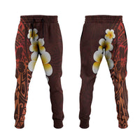 Red Polynesia Jogger Pants Plumeria Tropical Leaves With Galaxy Polynesian Art - Polynesian Pride