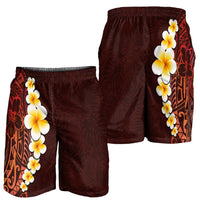 Red Polynesia Shorts for Men Plumeria Tropical Leaves With Galaxy Polynesian Art - Polynesian Pride
