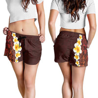 Red Polynesia Shorts for Women Plumeria Tropical Leaves With Galaxy Polynesian Art - Polynesian Pride