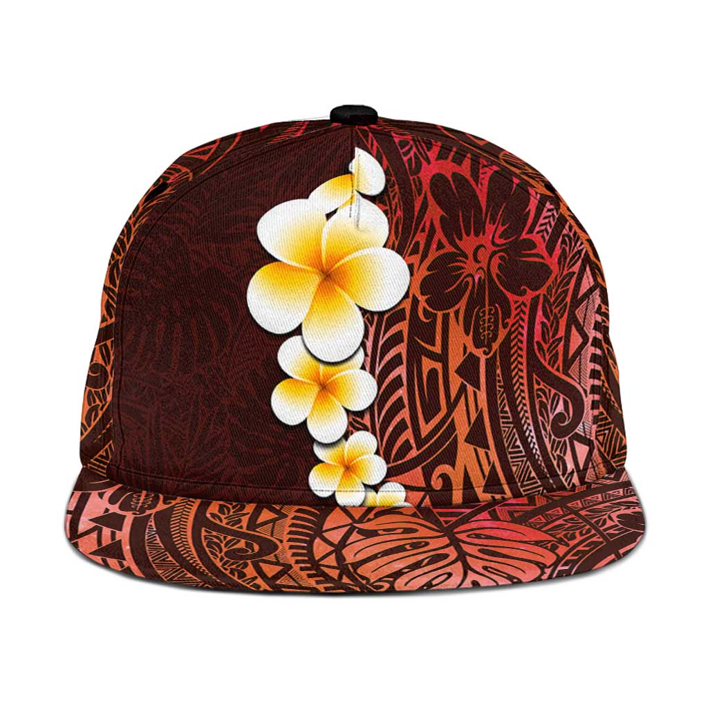 Red Polynesia Snapback Cap Plumeria Tropical Leaves With Galaxy Polynesian Art - Polynesian Pride