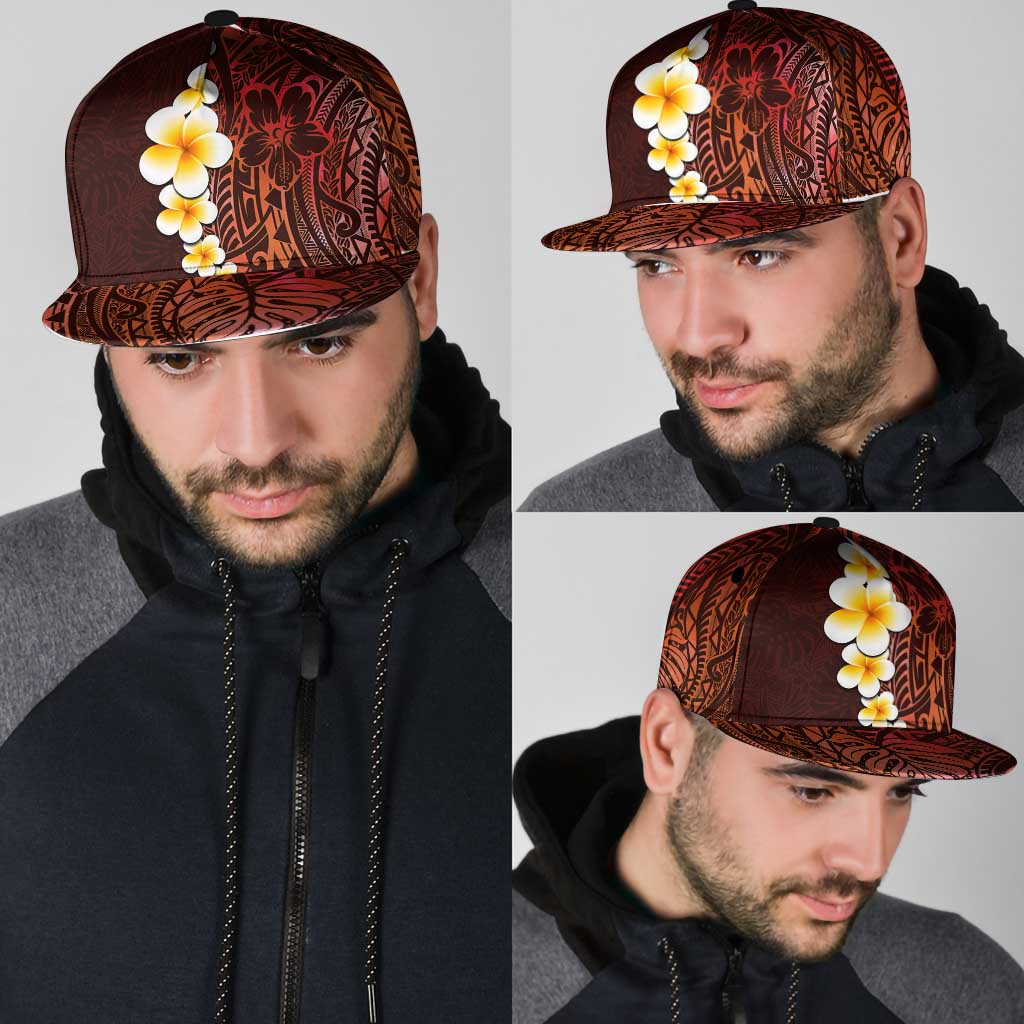 Red Polynesia Snapback Cap Plumeria Tropical Leaves With Galaxy Polynesian Art - Polynesian Pride