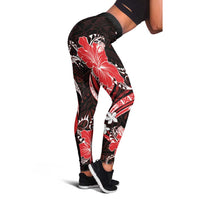 Red Polynesian Pattern With Tropical Flowers Leggings - Polynesian Pride