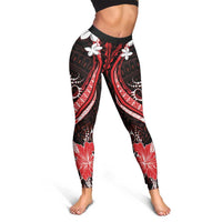 Red Polynesian Pattern With Tropical Flowers Leggings - Polynesian Pride