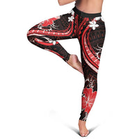 Red Polynesian Pattern With Tropical Flowers Leggings - Polynesian Pride