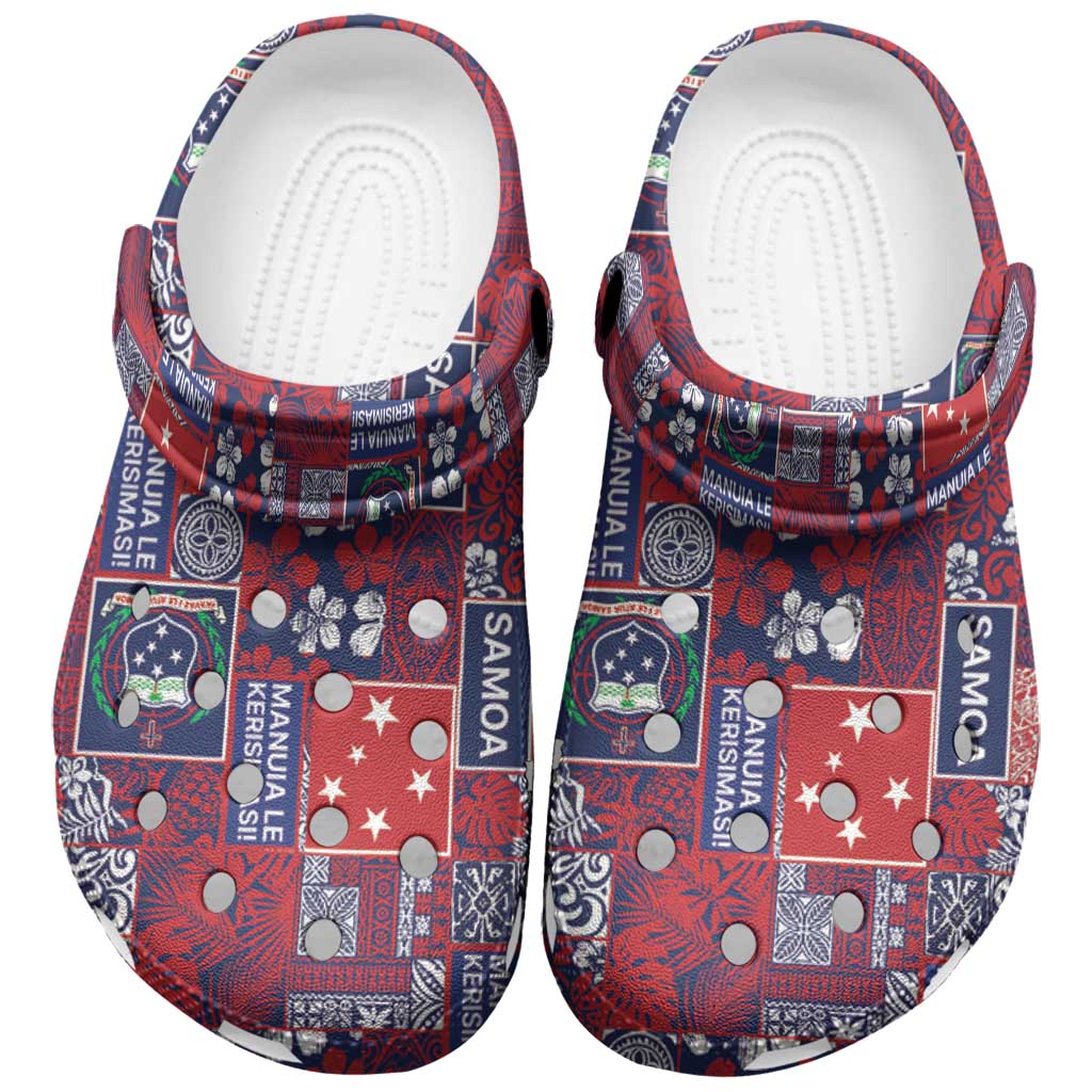 Red Samoa Manuia Le Kerisimasi Clogs Shoes Pacific Patchwork Xmas Vibes - Polynesian Pride
