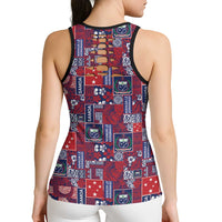 Red Samoa Manuia Le Kerisimasi Hollow Tank Top Pacific Patchwork Xmas Vibes - Polynesian Pride