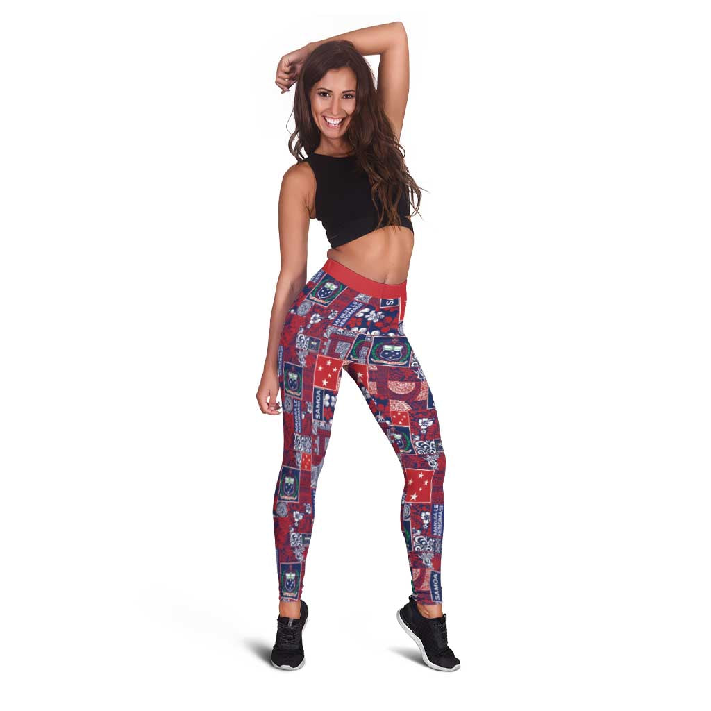 Red Samoa Manuia Le Kerisimasi Leggings Pacific Patchwork Xmas Vibes - Polynesian Pride