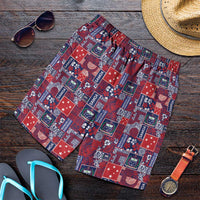 Red Samoa Manuia Le Kerisimasi Shorts for Men Pacific Patchwork Xmas Vibes - Polynesian Pride
